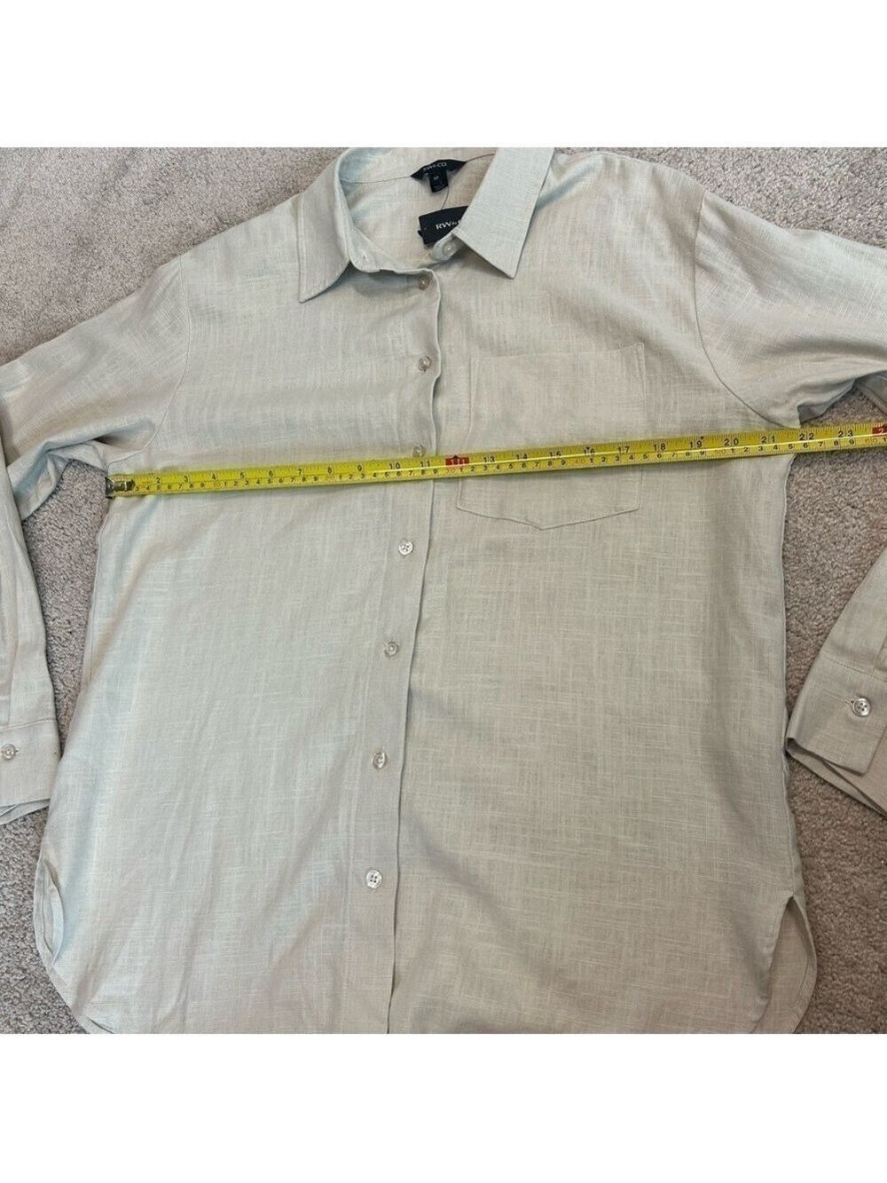 RW&CO women's oversized beige tan brown linen button down shirt Sz S NWT - Picture 10 of 11